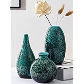 Ceramic Bud Vase Set, Fambe Blue Glazed Finish, Decorative Flower Vases (Blue-Set of 3)