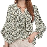WINJEET 3/4 Sleeve Tops for Women - Dressy Casual Business Work Blouses Fashion Office Shirts Chiffon V Neck Womens Shirts