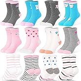 ELUTONG Toddler Grip Socks 12 Pack Non Slip Grips Crew Socks for 1-7 Years Infant Baby Boys Girls Kids