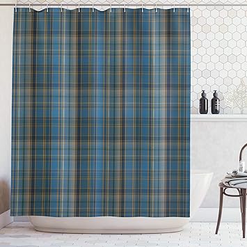 Amazon Com Lunarable Plaid Shower Curtain Striped Geometric