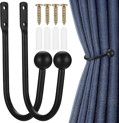 XxinXrong 2 Pcs Curtain Holdbacks Aluminum Wall Mount Hooks Black