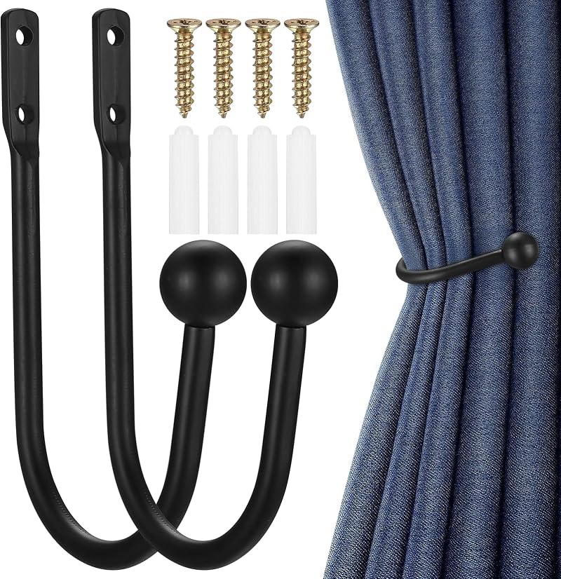 XxinXrong 2 Pcs Curtain Holdbacks Aluminum Wall Mount Hooks Black