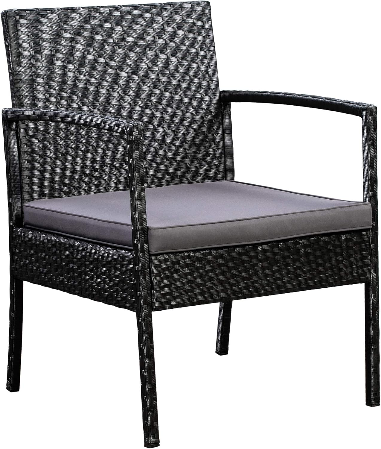 Basics Outdoor Patio Garden Faux Wicker Rattan Chair Conversation Set with Cushion - 3-Piece Set, Black: Garden & Outdoor