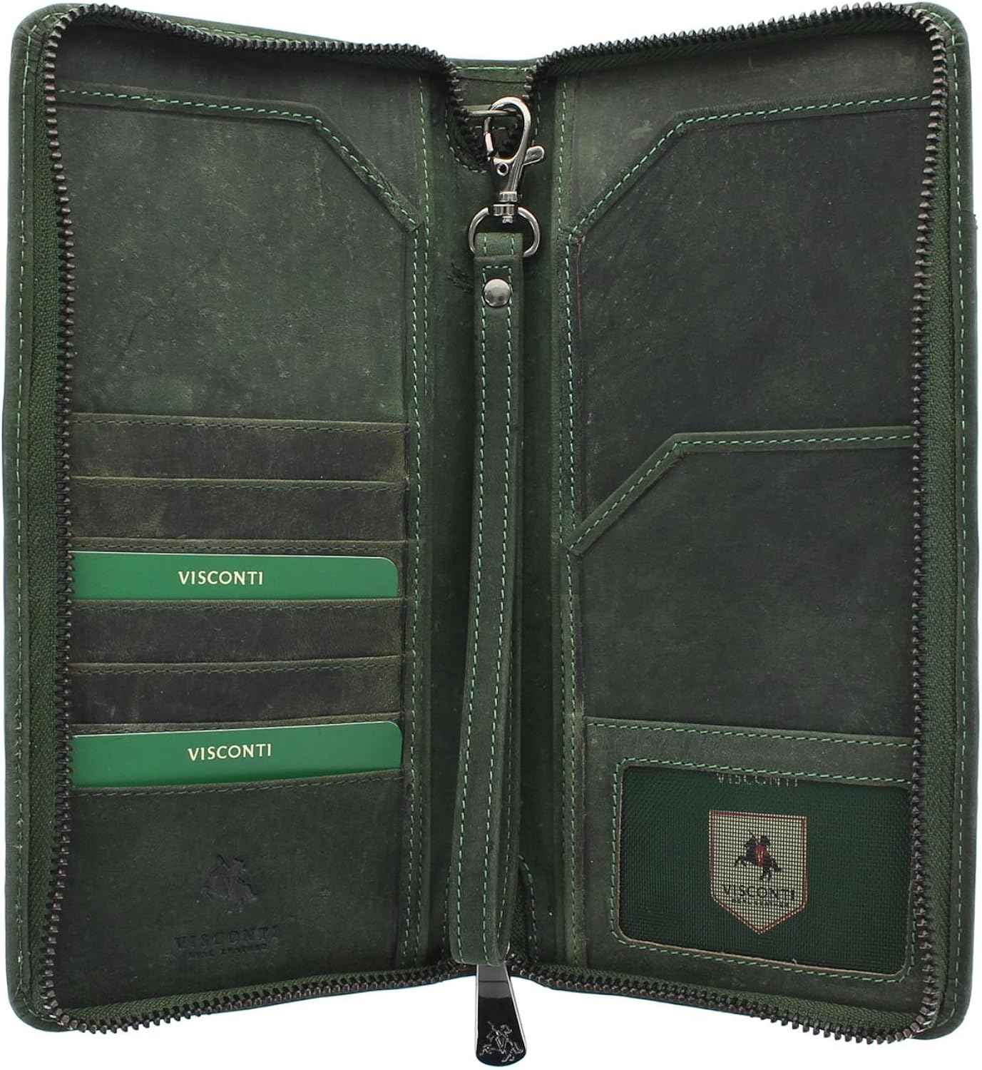 VISCONTI Hunter Collection Wing Leather Travel Wallet & Strap RFID Blocking 728 Oil Green