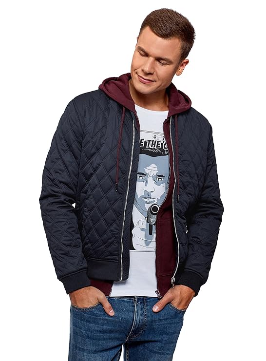 oodji Ultra Herren Gesteppte Bomber-Jacke mit Reißverschluss