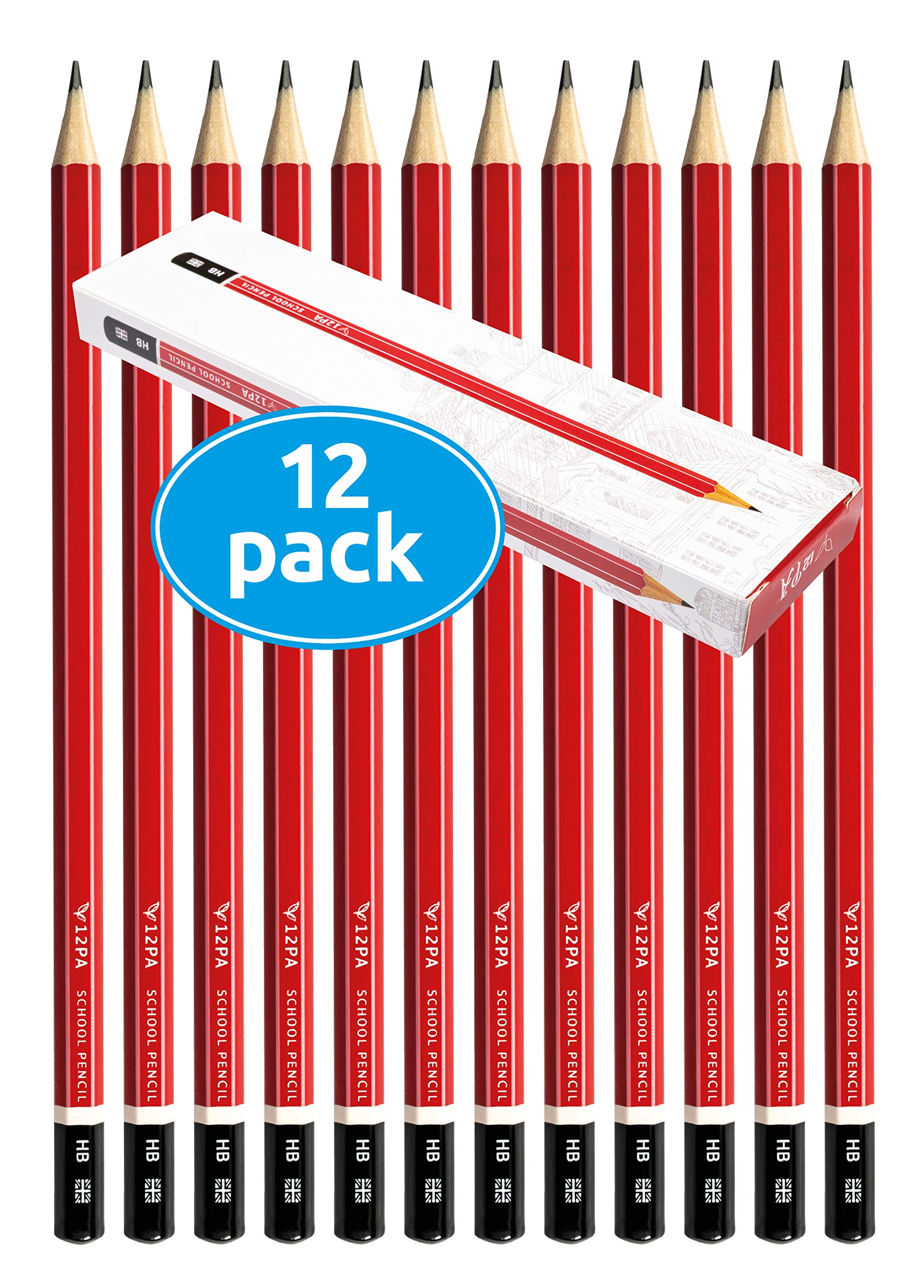 12 HB Wood Cased Pencils for Children | Hexagonal | Everyday Office use (Black Lead)