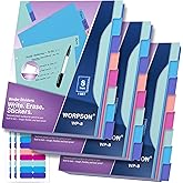 WORPSON 8 Tabs Durable Plastic Write & Erase Large Tabs Dividers for 3 Ring Binders, Rectangle Binder Dividers with Sticker for Study, Teacher, Office, Home Organizers (Multi A, 3 Set (24 Tab))