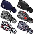 Honoson 6 Pcs Scrub Caps Women Nursing Hats with Buttons Adjustable Bouffant Nurse Hats Ponytail Holder Bouffant Turban