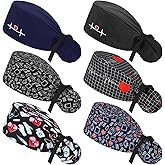 Honoson 6 Pcs Scrub Caps Women Nursing Hats with Buttons Adjustable Bouffant Nurse Hats Ponytail Holder Bouffant Turban