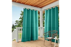 TOWN & COUNTRY BASICS Cabana Solid Heavyweight Indoor Outdoor Curtains, Light Filtering Opacity with Grommet Top, Water Repellent, 2-Pack Set, 54"x96", Teal