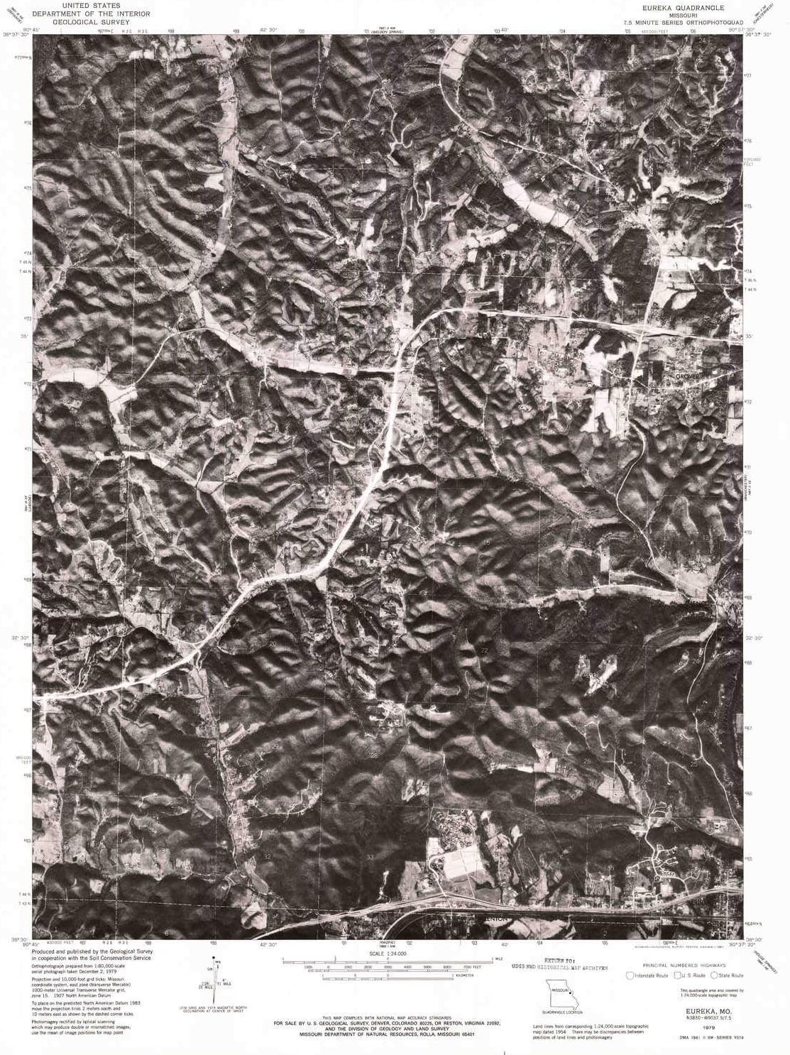 YellowMaps Eureka MO topo map, 1:24000 Scale, 7.5 X 7.5 Minute, Historical, 1979, Updated 1981, 26.8 x 22 in