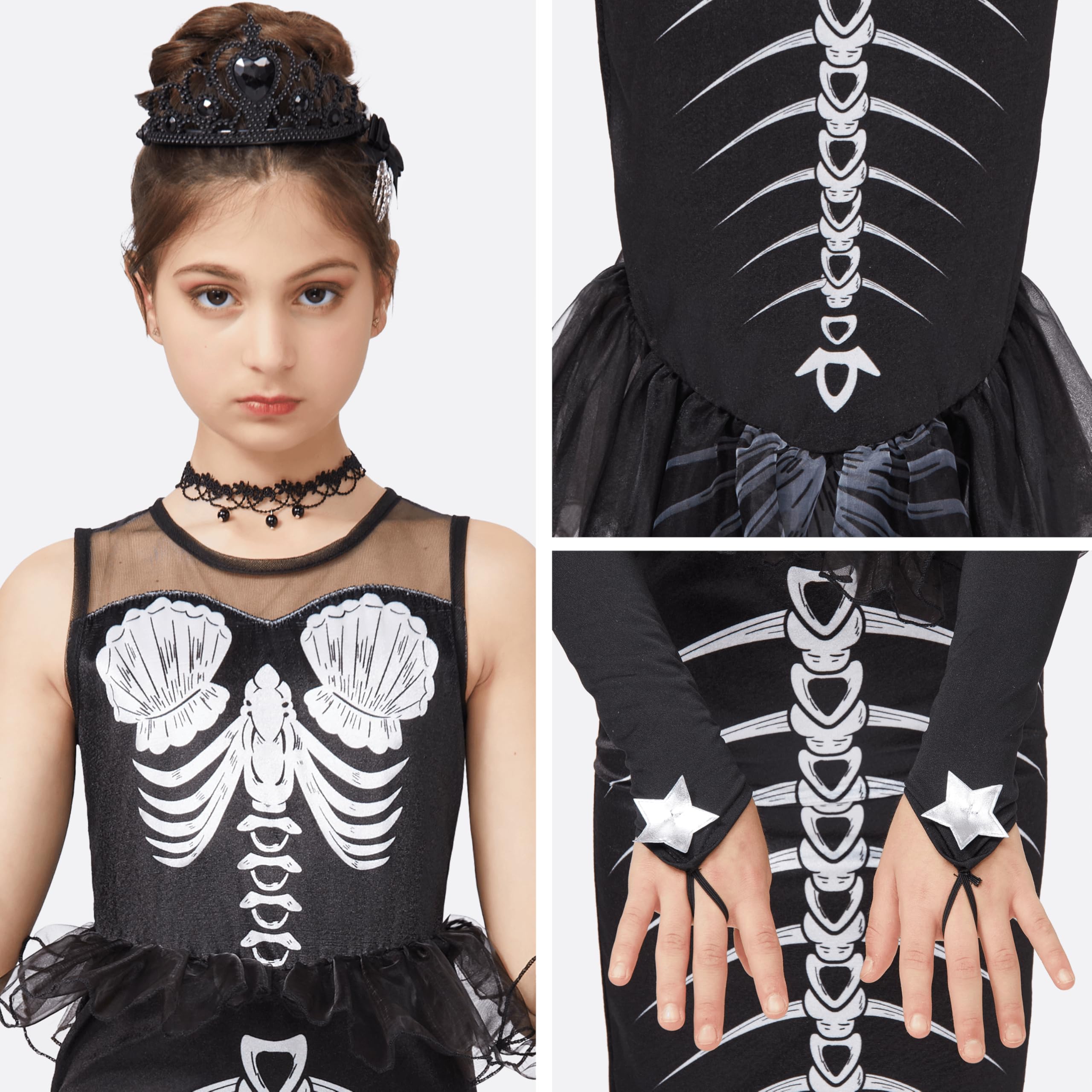 Spooktacular Creations Child Girl Mermaid Skeleton costume, Mermeid Costume for Girls Halloween Dress Up Parties