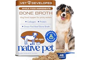 Native Pet Bone Broth for Dogs - Made with Real Beef Bone Broth, Dog Food Toppers for Picky Eaters - Provides Extra Hydration & Nutrition for Joint Strength, Immunity & Heart Health-48 Scoops