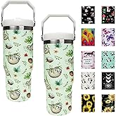 mvhsuoem 30 oz Sloth Flip Straw Tumbler with Top Handle - Reusable Vacuum Insulated Flip Top Water Bottle for Home, Office, Car - Green Sloth