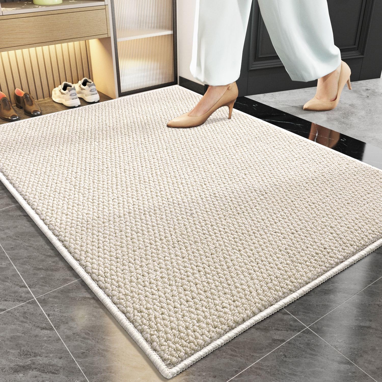 Photo 1 of Yancorp 2'x3' Small Area Rug Beige White Berber Rug Indoor Door Mat Entrance Entry Way Rug Non-Slip Doormat No Shed Jute-Look Rugs Patio Porch Washable Rugs
