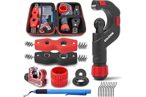 ROGVOC Copper Pipe Cutter Kit, 1/8-1-1/8 in Mini Tube Cutter, 5-50 mm Bearing Pipe Cutter, Deburring and Chamfer Tools, Pipe Cleaning Brushes and EVA Case for HVAC and Plumbing