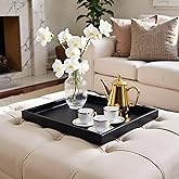 QAVOL 20 x 20 inches Luxury Leather Square Oversized Service Tray, Ottoman & Coffee Tray for Family Dinner, Out-of-House Picnic & Party (Black)