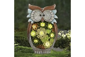 LA JOLIE MUSE Owl Garden Statue Garden Decor with Solar LED Lights for Yard Patio, Owl Gifts for Owl Lovers, Outdoor Decorations Lawn Ornaments Animal Figurine, 10.5 x 6 Inch