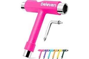 D DELEVEN Deleven Skate Tool All-in-One Lightweight Portable Skateboard Tool - T Tool with Allen Wrench, Phillips Head Screwdriver - Adjust Roller Skates, Longboards, Skateboards, Quads, Wheels, Trucks, Kingpin