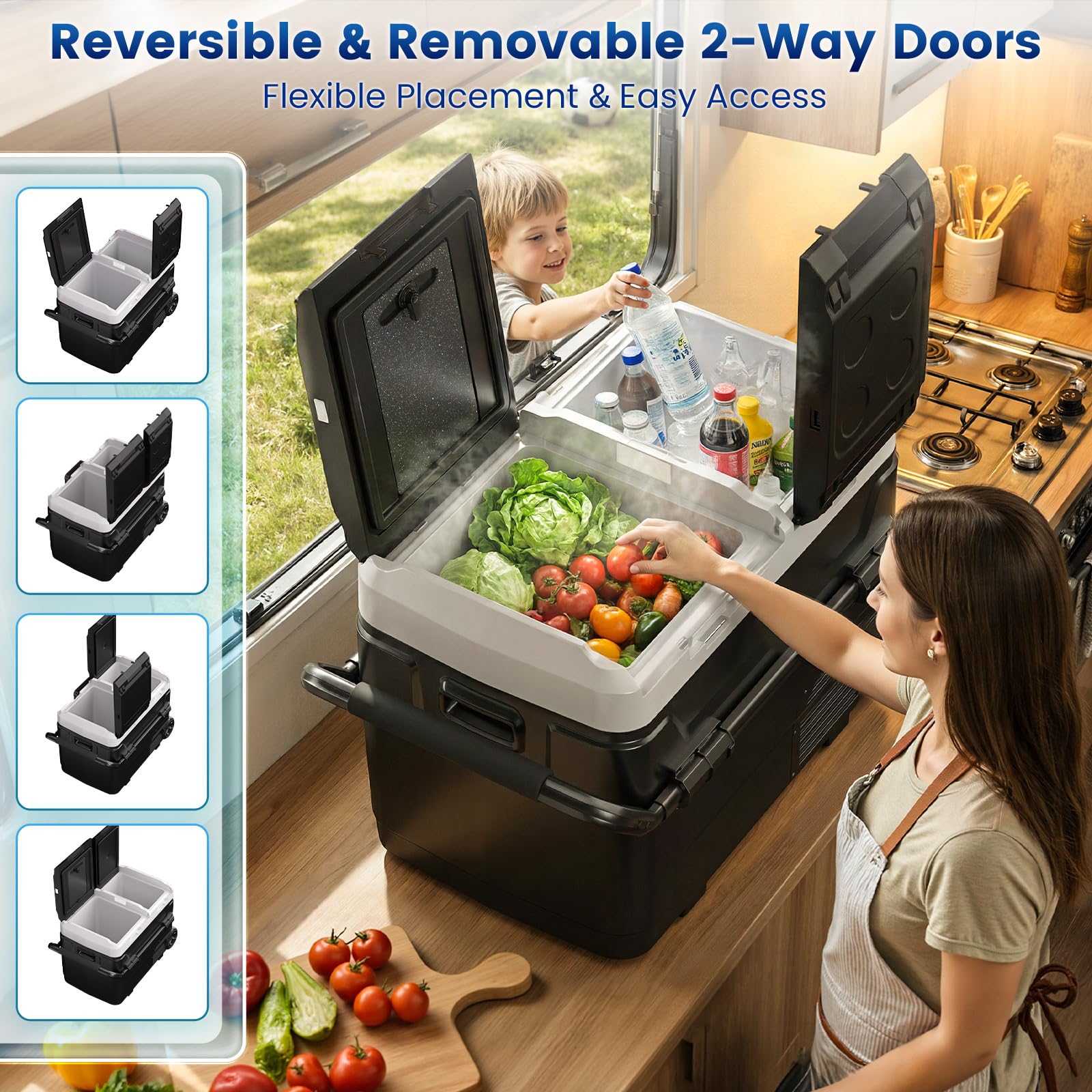 KROAK 50L Kompressor-Kühlbox mit Bluetooth-App, 2 unabhängige Temperaturzonen (-20°C bis +20°C), 12V/24V/230V – inkl. Rollen & Trennwand, leiser Betrieb (45 dB) – ideal für Auto, Caravan, Camping 8