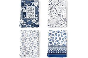 Arquiel Retro Blue Pattern Tea Towels, Cotton Kitchen Towel 18.9 × 27.5 inch, Quick Drying Dish Cloth for Party Anniversary H