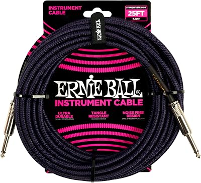 Ernie Ball 25' Braided Instrument Cable Purple Black Straight