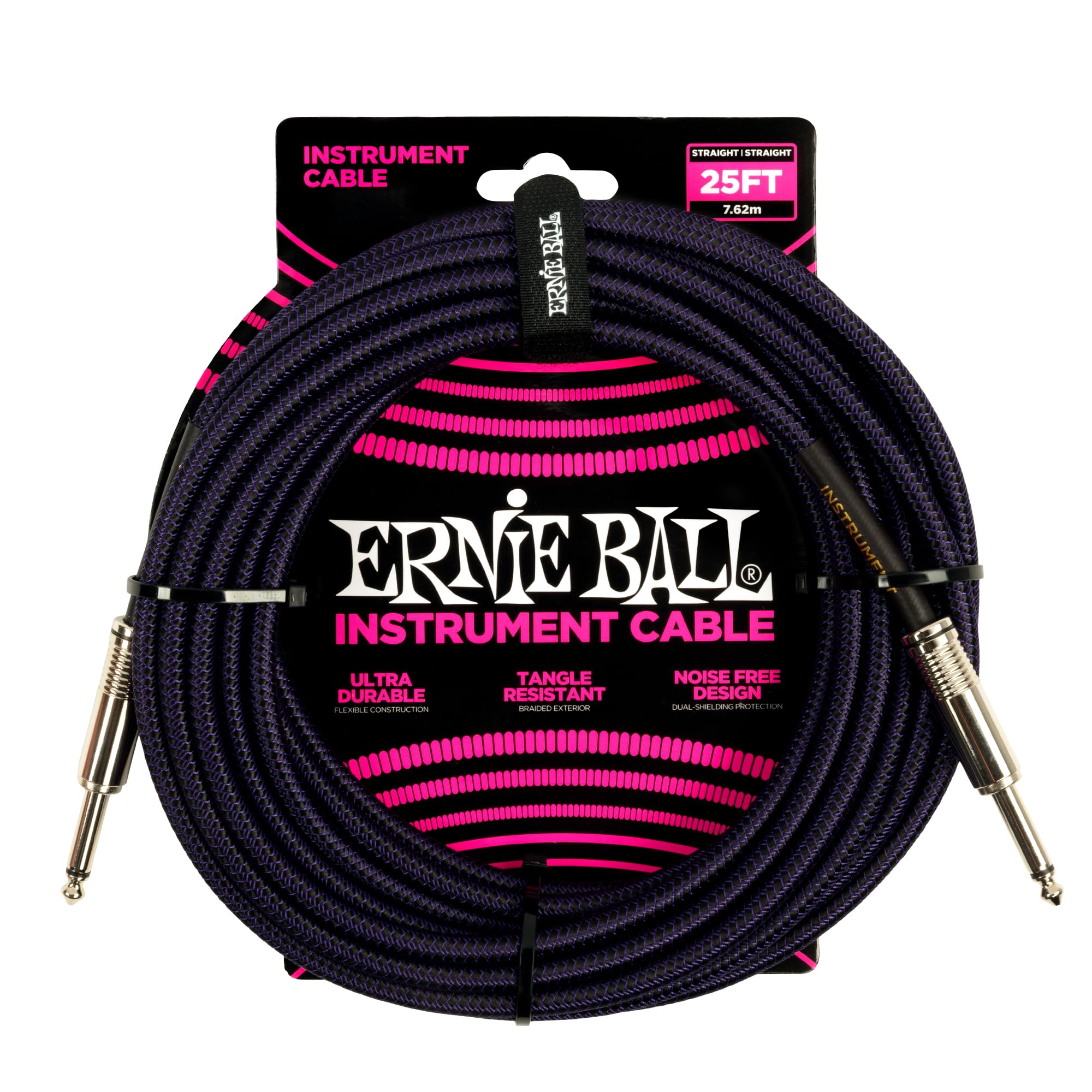 Ernie Ball 25' Braided Straight/Straight Instrument Cable - Purple Black