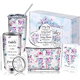 Blushtier 7 Pcs Christian Valentine Gifts for Women Religious Inspirational Faith Gifts Set with Tumblers Canvas Bag Box Thanksgiving Birthday Baptism for Mom Friends Sister Wife Pastor(Flower)