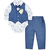 HOZIY Baby Boy Suits Infant Gentleman Outfit Collared Shirt+Vest+Tie+Corsage+Pants 5Pcs Baptism Wedding Sets for 0-24 Months