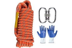 JIUXQT 16mm 32Ft/10m Climbing Rope Strong Rope Tree Climbing Gear Static Climbing Rope Arborist Equipment Rock Climbing Heavy Duty Tree Stand Camping Rope Survival Equipment Orange
