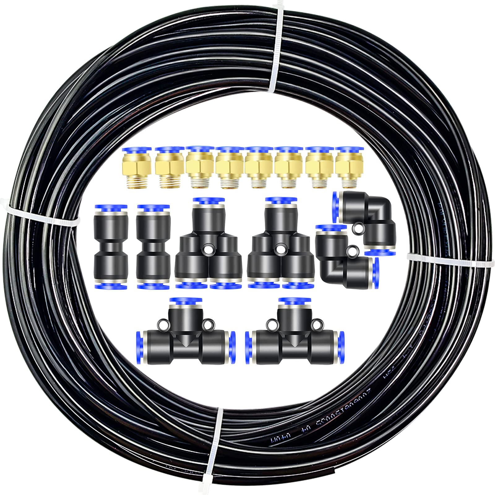 ERGAOBOY 10M PU Black Polyurethane Air Hose Tube Kit, 6mm OD x 4mm ID with 14 Connector Kits