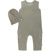 HonestBaby unisex-baby Sleeveless Rib Coverall and Beanie Set Organic Cotton for Baby Boys, Girls
