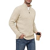 Auxo Men's Quarter Zip Pullover Sweater Cable Knit Casual Stand Collar Texture Knitted Sweaters