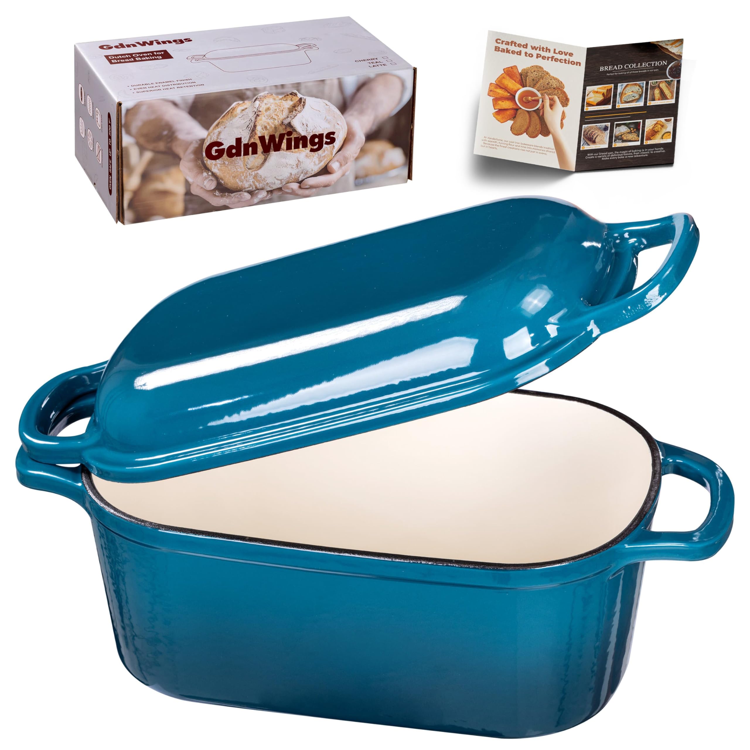 Photo 1 of GdnWings 4.6 Quart Dutch Oven for Sourdough Bread Baking, Combo Oval Enameled Cast Iron Bread Pan with Lid, Bread Dutch Oven for a Crispy Crust, Teal