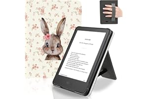 Idocolors Kawaii Floral Bunny Case for 7"/6.8" Kindle Paperwhite(12th/11th Gen-2024/2021), Slim Foldable Stand Pu Leather Cas