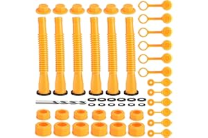 BUMBEE Gas Can Spout Replacement, 6 Kits Gas Can Nozzle Replacement for Most 1/2/5/10 Gal Oil Cans, Leak Proof with Flexible Nozzles, Thick Rubber Pad, Spout Cover, Base Cap, Drill Bit