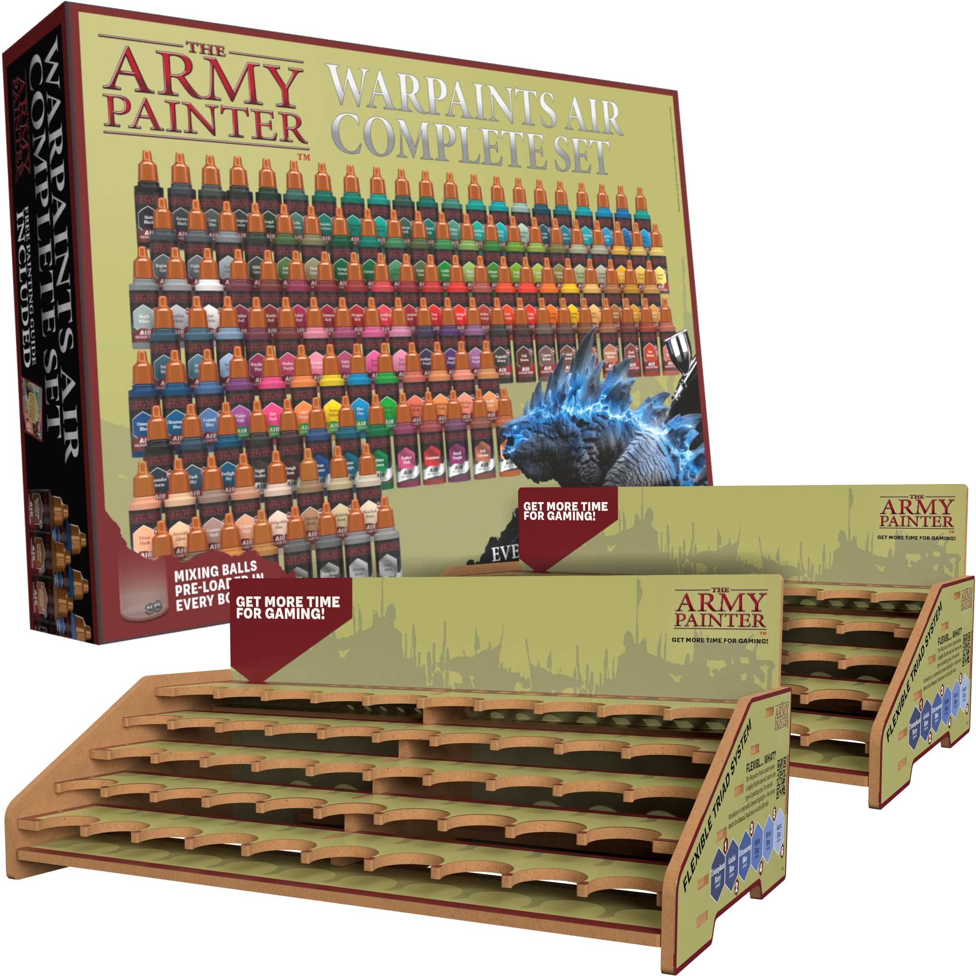 The Army Painter, Warpaints Air Complete Set Combo, 126 x 18ml Pre-Thinned Acrylic Airbrush Paints, Incl. 18 Metallics, 6 Fluo & 2 Paint Stations - Air Brush Miniature Paint for DND & Warhammer