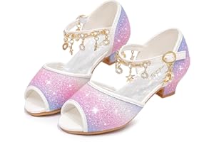 Furdeour Sparkly Girls Dress Shoes Princess Shoes High Heels Peep Toe Low Heel Glitter Toddler Big Kid Wedding Party