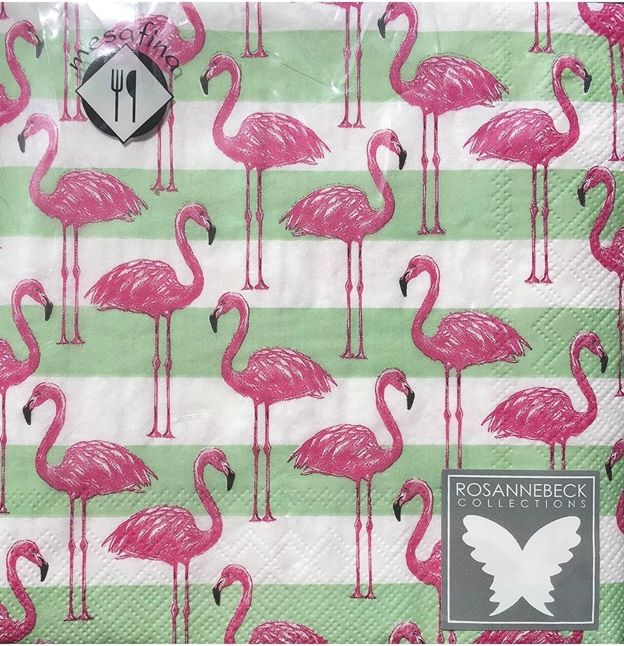 Mesafina Rosanne Beck Cocktail Beverage Paper Napkins, Stripe Pink Flamingo, 40 ct