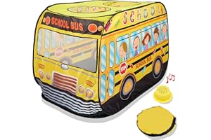 Playbees Musical School Bus Pop Up Play Tent with 3 Openings - Tent for Toddlers - Indoor & Outdoor - Pop Up Tents for Kids - Includes Carry Bag and Sound Button- 43.5x28x26.5 Inch
