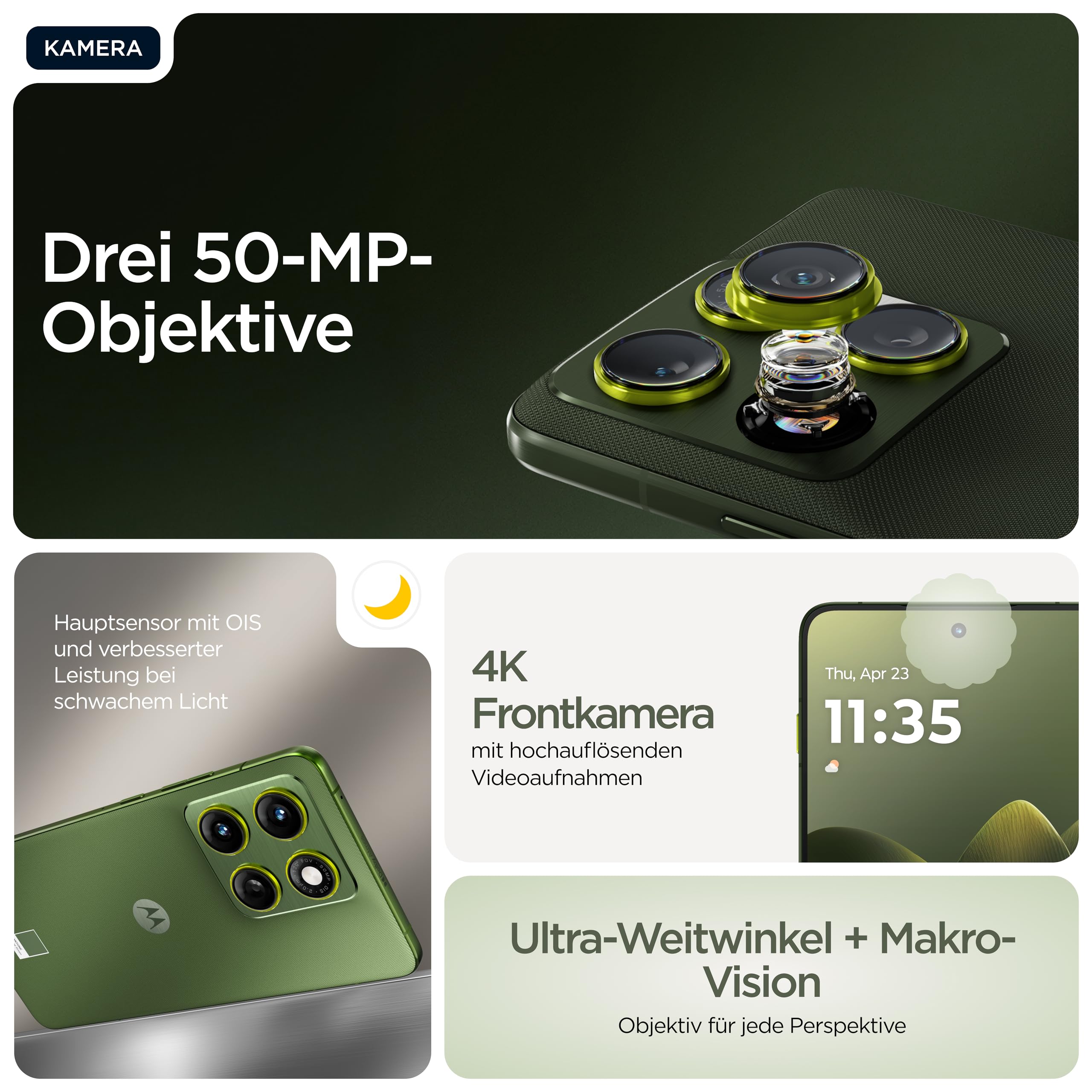 Motorola Edge 70 Smartphone (Robustes 6,67"-pOLED-Display mit Gorilla Glass 7i, 50-MP-Kamera, 12-512 GB, Wasser- und hitzebeständig, 68W-TurboPower-Aufladen), Pantone Bronze Green, inkl. Magnetcover 4