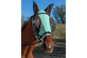 HackFond Horse Fly Mask with Ears, UV Protection for Horses, Elasticity with Big Mesh Eye Covers, Snug Fitting Comfortable Breathable Lightweight for Horses Gentle Mint Cob