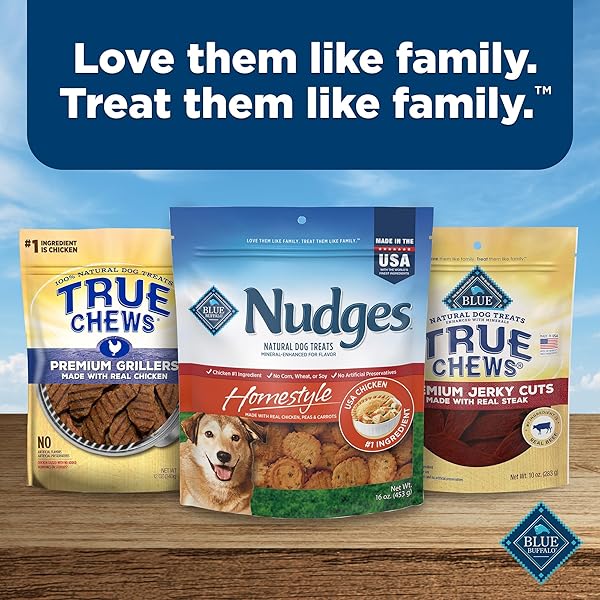 BLUE BUFFALO NUDGES HOMESTYLE NATURAL DOG TREATS, MADE IN THE USA WITH REAL CHICKEN, PEAS, AND CARROTS, 16-OZ. BAG