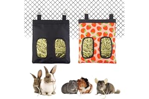 XYLITIC 2PCS Rabbit Hay Feeder Bag, Guinea Pig Hay Feeder, 2 Holes, Large Capacity Bunny Hay Feeders, 600D Oxford Cloth Fabric, Hanging Feeding Hay Bag for Rabbits Guinea Pigs Chinchillas Small Pets
