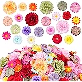 210 Pcs Mini Silk Flower Heads Small Fake Rose Daisy Faux Flowers Bulk for Crafts Artificial 3D Loose Fabric Flowers Heads Sunflower Bulk for Wedding Hair Cap Dresses Decorations (Bright Colors Mixed)