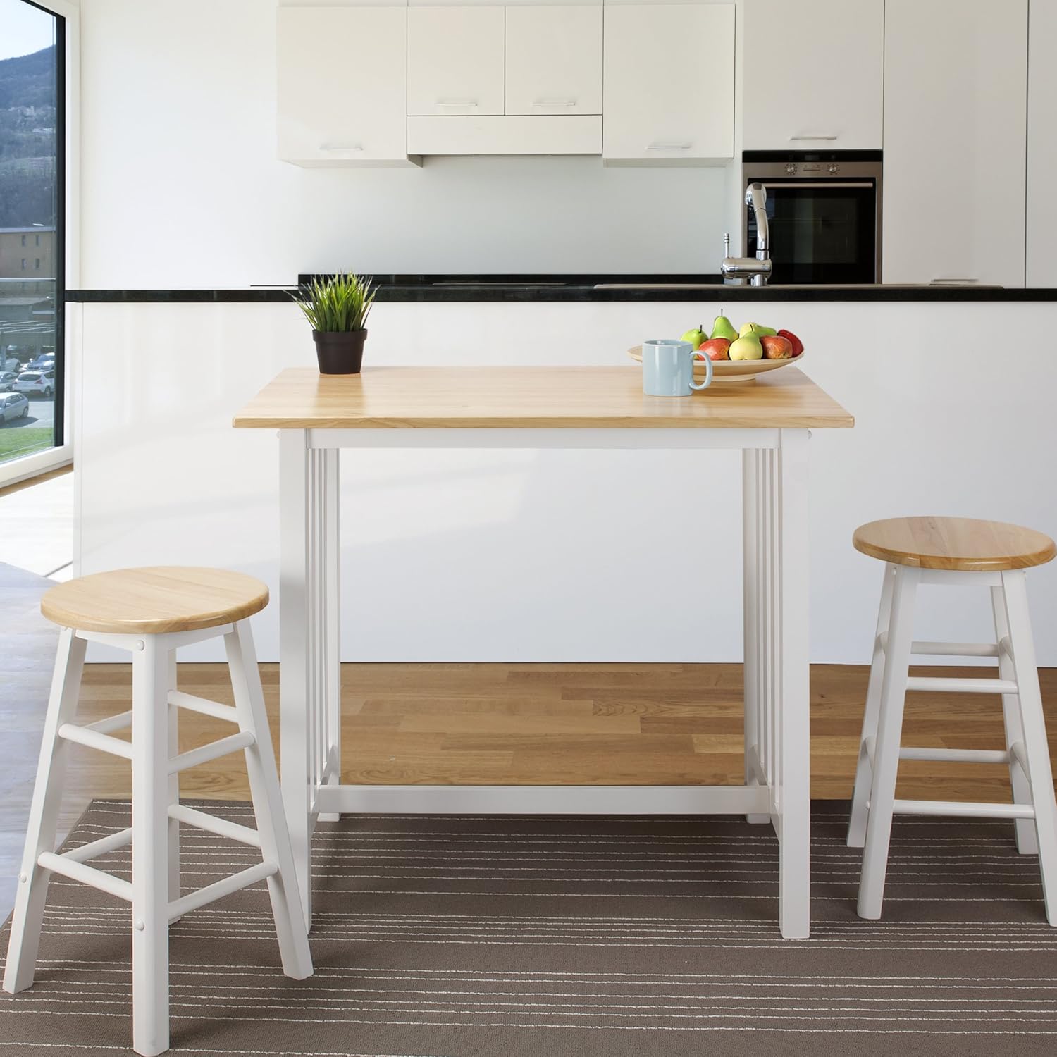 Casual Home 3-Piece Breakfast Set with Solid American Hardwood Top, White: Furniture & Decor