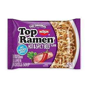 Nissin Top Ramen, Hot & Spicy Beef Flavor, The Original Instant Ramen, 3oz. (24-Pack)
