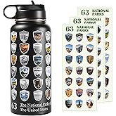 Beautsque 63 National Parks Water Bottle with Stickers,3D Printed, Insulated Water Bottles with Straw 32 oz,Stainless Steel,Double Stickers,National Parks Gifts for Men