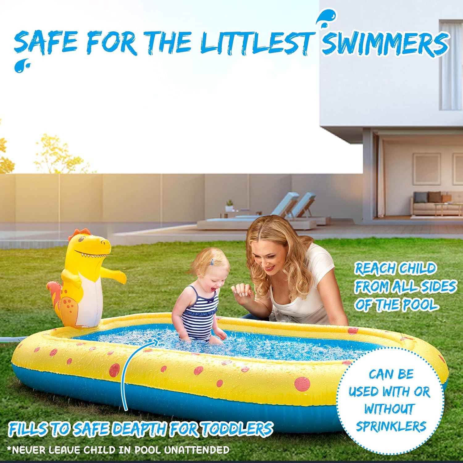 Inflatable Sprinkler Swimming Pool, Blow Up Kiddie Water Pool with Splash, Portable Cute Dinosaur Design Babies Toy Pool, Kid Lounge Water Park, for Toddler, Backyard, Outdoor, Garden, Summer Gift: Toys & Games