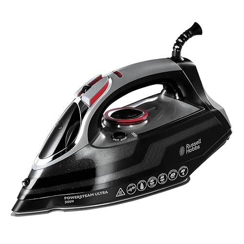 Russell Hobbs Steam Iron [3100W, 210 g/min extra steam boost, 70 g/min steam] Power Steam (350ml, ceramic soleplate, self-cleaning & spray water function, anti-limescale, drip stop) 20630